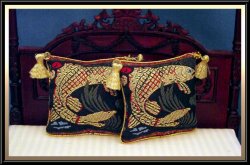 Dollhouse Oriental Silk Gold Fish Pillows