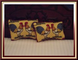 Miniature Dollhouse 1/12th Scale Pair of Silk Rooster Pillow Cus