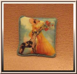 Dollhouse Lady in Yellow with Great Dane Pillow