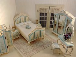 Miniature Dollhouse 1/12th Belmont Bleu 6 pc bedroom set