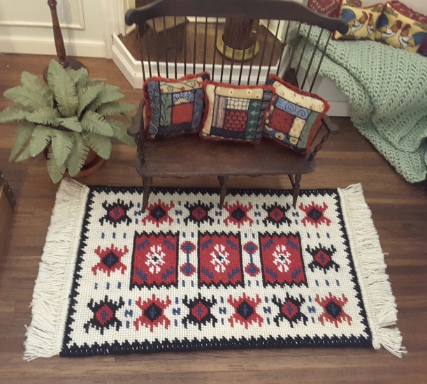 Miniature Dollhouse 1/12th Scale Petite Point Indian Rug - Click Image to Close