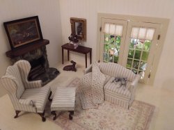 Miniature Dollhouse 1/12 th Scale 3pc Sofa, Wing Chair & Ottoman