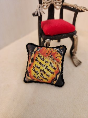 Miniature Dollhouse 1/12th Scale Halloween Trick or Treat Pillow