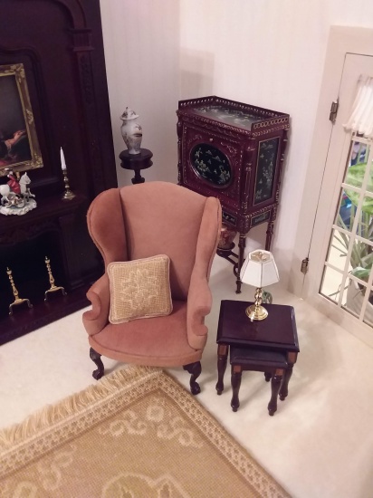 Miniature Dollhouse 1/12th Scale Wing Chair with Genuine Suede - Click Image to Close