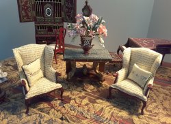 Miniature Dollhouse Independence Wing Back Chair Pair