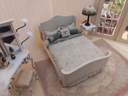 Miniature Sleigh Bed in Pastel Muslin and Green 1/12th Scale