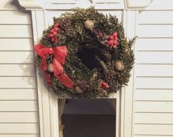 Miniature Dollhouse Christmas Rustic Wreath w/ Red Ribbon